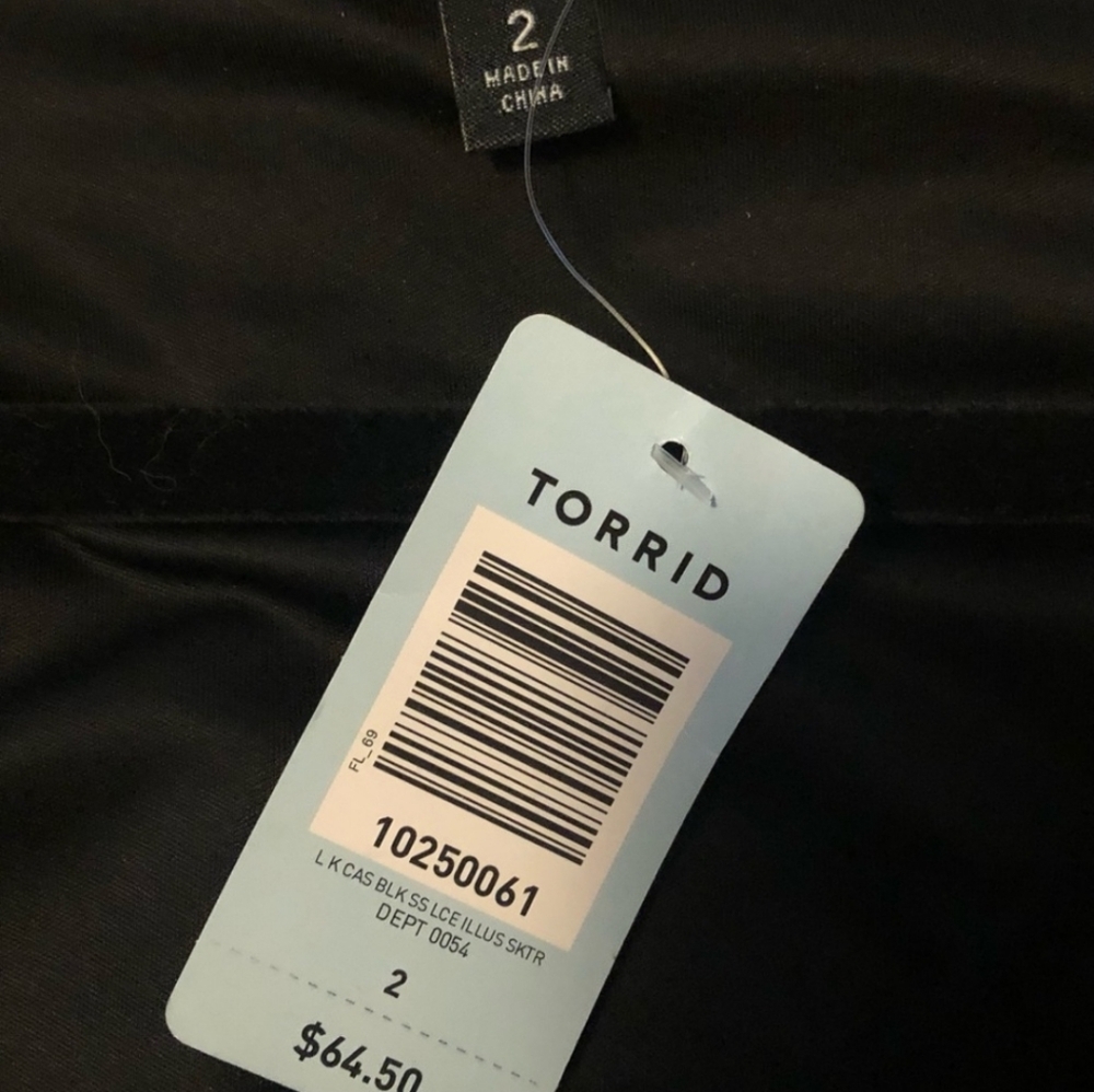 torrid | Black Short Sleeve Lace Illusion Skatet Dress - Picture 3 of 5